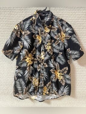 HISDERN Men's XL Black Tropical Hawaiian Floral Button Down Shirt